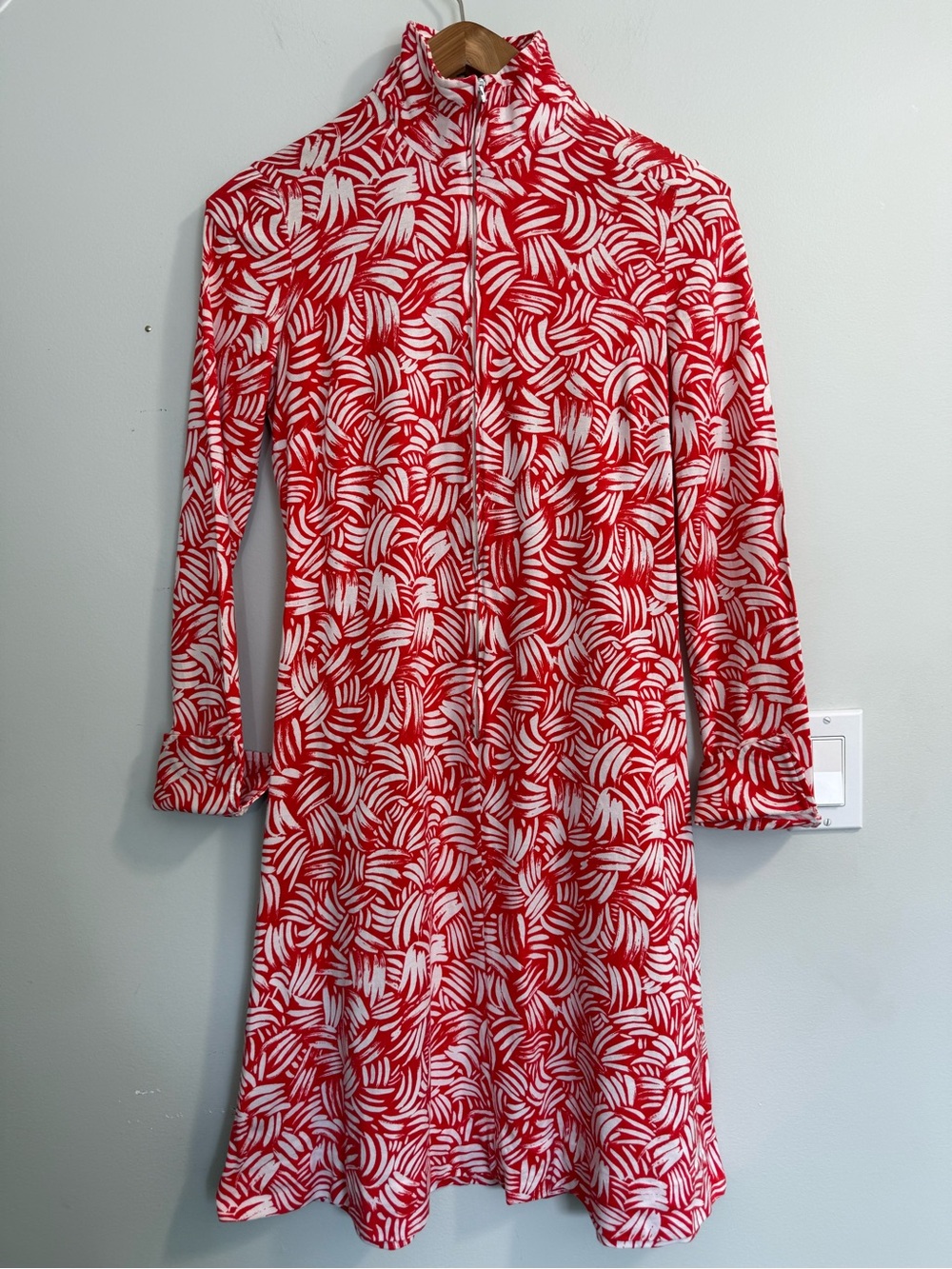 Vintage Diane von Furstenberg DVF Zip Front Dress 1970s Red Print Made in Italy